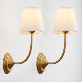 SongCiLT Vintage Fabric Wall Sconces Set of 2 with Funnel Linen Cloth Shade, E26 Hardwired Indoor Wall Mounted Lamp Fixtures for Bedroom Dining Room Hallway Bathroom