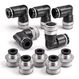 Bwintech 10 x 10 mm pipe to 3/8 inch BSP male thread, straight and 90 degree angle, pneumatic plug-in connection, PL10-03/PC10-03 quick release for air lines