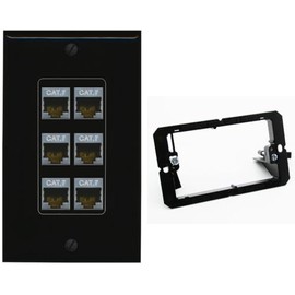 RiteAV 6 Port Cat7 Shielded Ethernet Wall Plate - Bracket [Black/Black]
