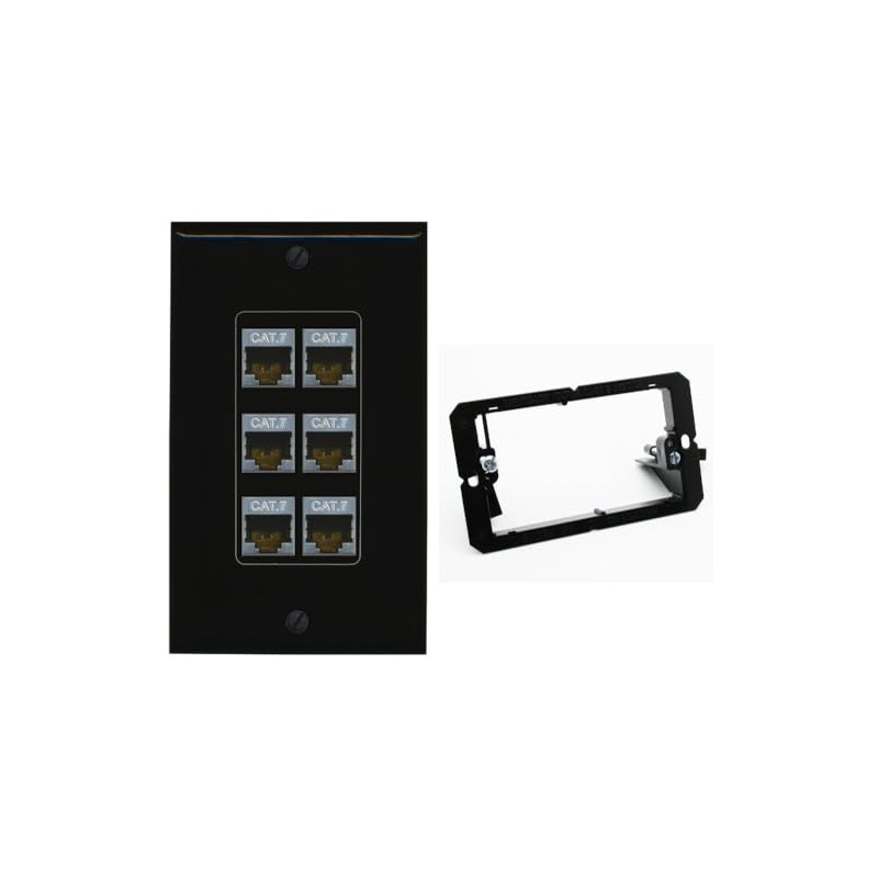 RiteAV 6 Port Cat7 Shielded Ethernet Wall Plate - Bracket