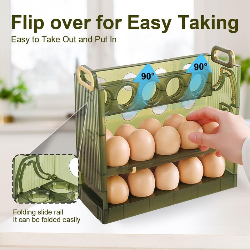 Koja Three-layer Flip-up Egg Storage Container Holder for Refrigerator. 30-Egg