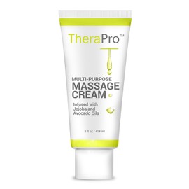 Multi-Purpose Massage Cream by TheraPro - 8 Ounce - Hypoallergenic, Unscented Cream - Massaging Cream Infused with Jojoba, Avocado Oil, & Sweet Almond Oil