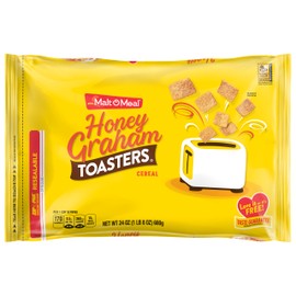 Malt-O-Meal Honey Graham Toasters Breakfast Cereal, Honey Graham Cereal Squares, Super Size Bagged Cereal, 24 OZ Resealable Cereal Bag