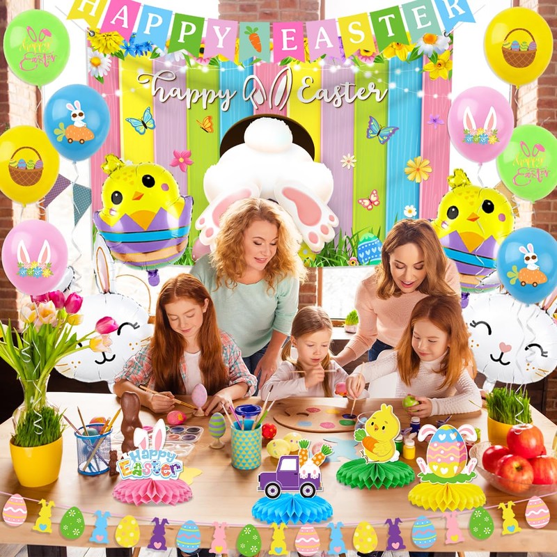 Easter Decorations for Home Happy Easter Banner Buuny Backdrop Chick