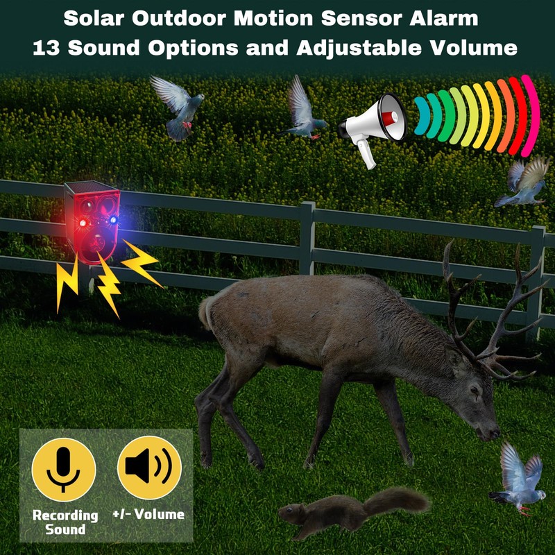 Qualirey 2 Pack Solar Outdoor Motion Sensor Alarm Ultrasonic Animal