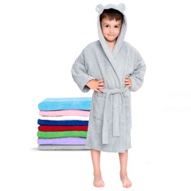 Twinzen Children's Bathrobe for Girls or Boys, 100% Cotton without Chemicals, Oeko-Tex® Certified, 2 Pockets, Belt, Hood with Ears, gray, 5-6 Jahre