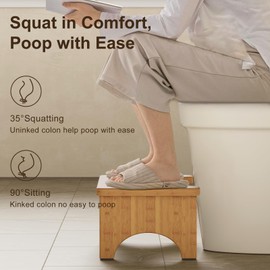 Squatting Potty for Adults Foldable, 7In Bamboo Toilet Stool Squat Adult and Kids, Wood Travel Poop Stool for Bathroom, Wooden Portable Toilet Foot Step, Premium Flip Pooping Potty Stool
