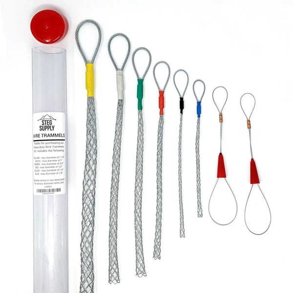 Wire Trammels: The Most Complete Wire Pulling Sock - Wire Puller Set Includes Wire Trammels in Six Sizes (Accept Up to 1 1/4" in Diameter), Two Wire Lasso, and a Carrying Case