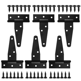 Pack of 6 Black Door Hinges, T-Hinges, Metal Gate Hinges, Gate Hinges, Door Barn Doors Hinges for Shed Doors, Barn Doors, Garden Gates, Shed Gates Hinges