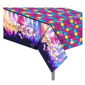 Dusenly Colorful Grid Disco Party Tablecloth Plastic Table Cover for 70s 80s 90s Disco Hip Hop Theme Birthday Party Supplies