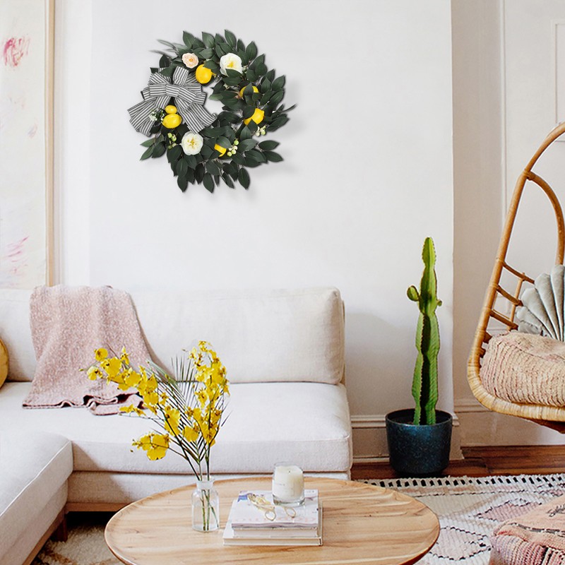 Summer Yellow Lemon Roses Wreath Front Door Artificial Spring Flowers