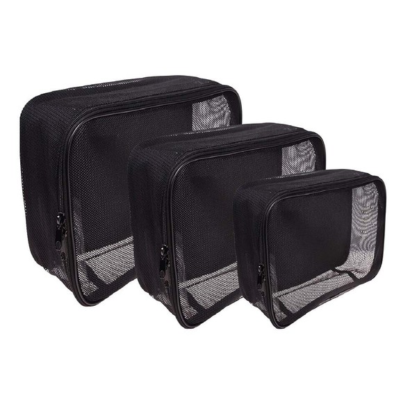 SHANY Assorted Size Cosmetics Travel Bag - Black Mesh - 3PC Set