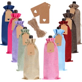 Ubamdom 36 PCS Burlap Wine Bag, Wine Wine Gift Bag, Canvas Wine Bag with Drawstring, Drawstring Wine Gift Bag, Wine Bottle Gift Bag with Drawstring and Label for Festivals, Parties and Storage
