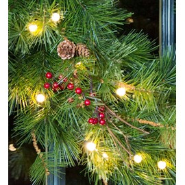 Plow & Hearth Blue Ridge Greenery Wreath with Auto-Timer, 40 Dual Color LEDs, White or Multi-Color, Real Pine Cones, Lush Assorted Greens, All-Weather, Battery-Operated, 30" Dia. x 6" D