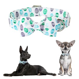 Babole Pet Easter Dog Collar with Bow Tie, New Egg Male Dog Collar with Safety Metal Buckle Adjustable Puppy Collars for Small Medium Large Boy & Girl Dog, L-Neck 16"-24"