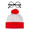 AOVNA Red & White Knitted Hat with Black Nerd Glasses