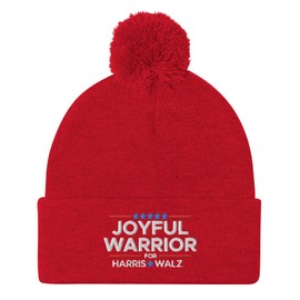 Joyful Warrior for Harris Walz Hat (Embroidered Pom-Pom Beanie) Joyful Warrior Hat