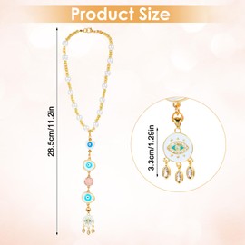 Heart Evil Eye Charm Hanging Pendant Car Ornament, Turkish Glass Evil Eye Beaded Rear View Mirror Car Charm Amulet Good Luck & Protection, Sun Catcher Pendent Cars, Home, Office Decor Gift