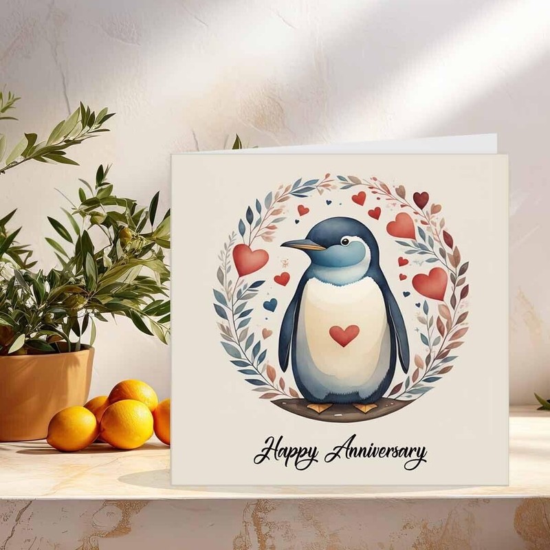Penguin Anniversary Card - Happy Anniversary - For Husband Wife