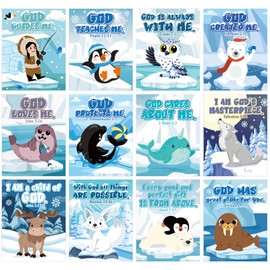 Dispowreath 12 Pcs Winter Polar Animals Posters for Classroom Religious Winter Bulletin Board Decorations Christian God Winter Animals Paper Cutouts for Office Home Christmas Holiday Party Supplies