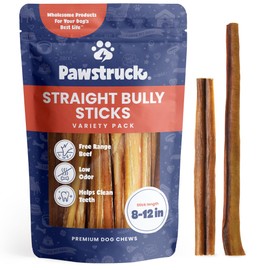 Pawstruck Natural 8-12" Bully Sticks for Dogs - Best Long Lasting, Rawhide Free, Low Odor & Grain Free Dental Chew Treat - Healthy Single Ingredient 100% Real Beef - 1 lb Bag - Packaging May Vary