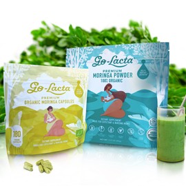 Go-Lacta® Organic Moringa Capsules and Moringa Powder Breastfeeding Bundle - 180 Capsules - Pure Premium Postnatal Vitamins for Breastfeeding Moms - Moringa Leaf Powder Organic Raw
