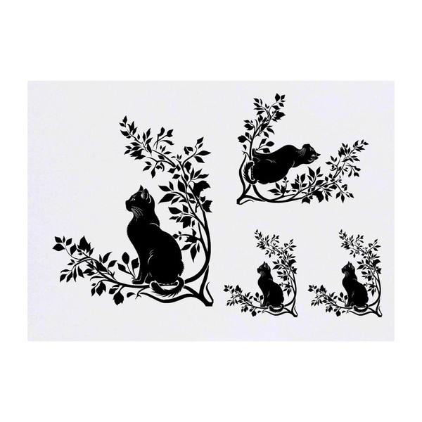 Azeeda 4 x 'Katze sitzt auf Ast ' Temporäre Tattoos