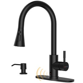 BLYLUND Touchless Kitchen Faucet with Pull Down Sprayer, Kitchen Sink Faucet with Soap Dispenser,Single Handle Hands-Free Sensor Fits 1 to 4 Hole Sinks,Stainless Steel Matte Black