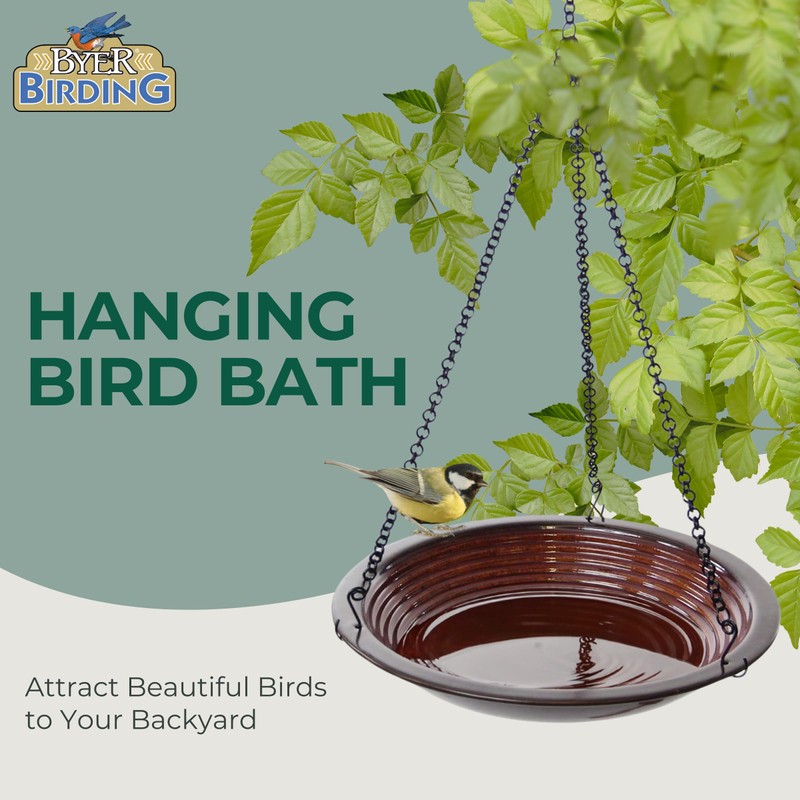 BYER OF MAINE Circles Hanging Bird Bath, Porcelain, Glaze Finish,