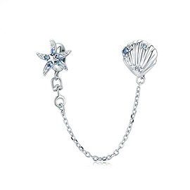 ARTCHARM Seashells Safety Chain Charm 925 Sterling Silver Beads fit European Charms Bracelet & Necklace (Love Safety chain)