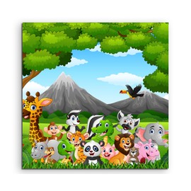 Paul Sinus Art Square Photo Canvas 90 x 90 cm Cartoon Drawing - Wild Animals in the Jungle on Canvas Exclusive Wall Picture Modern Photography for Your Wall in Many Sizes