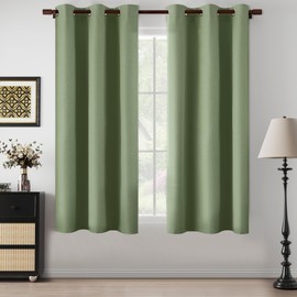 LCOOMZEN 100% Blackout Sage Green Curtains for Bedroom 2 Panels Linen Textured Thermal Insulated Heat Blocking Grommet Drapes for Nursery, Sage Green, W37 x L64, 2 Panels
