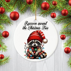 Decorlion 2024 Christmas Ornament - Raccoon Around The Christmas Tree Ceramic Ornament, Raccoon Christmas Ornament, Funny Ornament, for Family, Friends, Raccoon Lovers