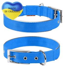 COLLAR Perro reflectante de nailon ajustable con hebilla de metal, cachorro, perros pequeños, medianos y grandes, color rojo, azul y negro Safety Plus (M 15 a 18 pulgadas, azul)