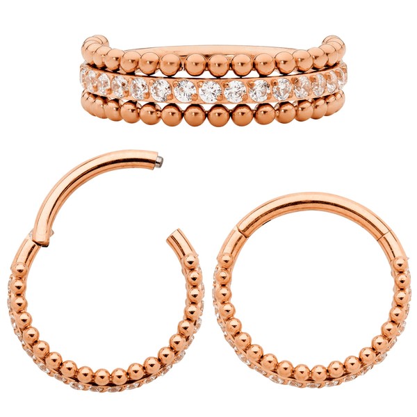 365 Sleepers Titanium 1.2 mm Double Crystal Segment Nose Ring