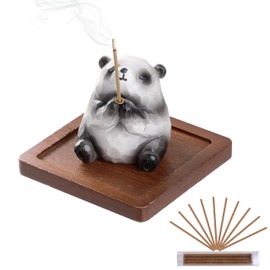 Lionpower Incense Holder for Sticks with Burner & Ash Catcher - Resin Panda, Wooden Tray, 10 Incense Sticks for Meditation Yoga Spa, Cute Home Decor Room Accessories (Panda)