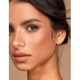 Lunvky 3 Pairs 14K Gold Stud Earring Sets for Women Dainty 925 Sterling Silver Earrings for Multiple Piercing Tiny Cartilage Tragus Cute Trendy Post Earrings Stacks Jewelry Gifts, Sterling Silver,