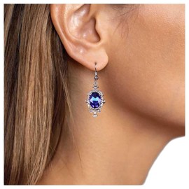 Iaceble Vintage Blue Sapphire Dangle Earrings Oval Sapphire Drop Earrings Silver Blue Gemstone Earrings Sapphire Crystal Earrings Jewelry for Women and Girls