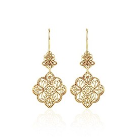 FILIGRANIST 14k Gold Plated 925 Sterling Silver Filigree Art Women Dangle Drop Earrings Collection, Gift Boxed (Gold Plated Paisley)
