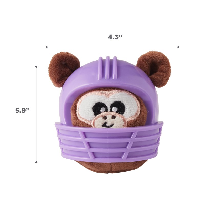 Outward Hound Helmet Headz Monkey Dog Toy, Plush Squeaky Fetch