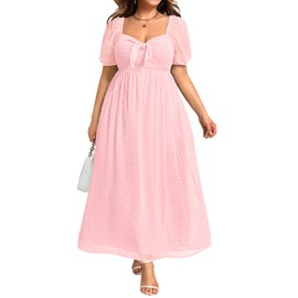 Summer Dresses Plus Size Easter Casual Light Pink Pastel Baby Shower Graduation Flowy Swiss Dot Smocked Maxi Dress 2025