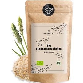 Herzlich Natur Bio Flohsamenschalen 500g | 99% Reinheit - Indische Flohsamenschalen - Ballaststoffreich, Laborgeprft - Perfekt fr Verdauung, Msli, Joghurt, Backen | Zertifizierte Bio-Qualit?t | Herzlich Natur
