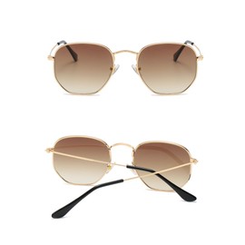 WDZAYXC Classic Polygonal Embossed Design Sunglasses with Metal Frame for Men and Women, UV Protection, Gold/Tan