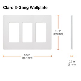 Lutron Claro 3 Gang Decorator/Rocker Wallplate, Gloss | CW-3-AL | Almond