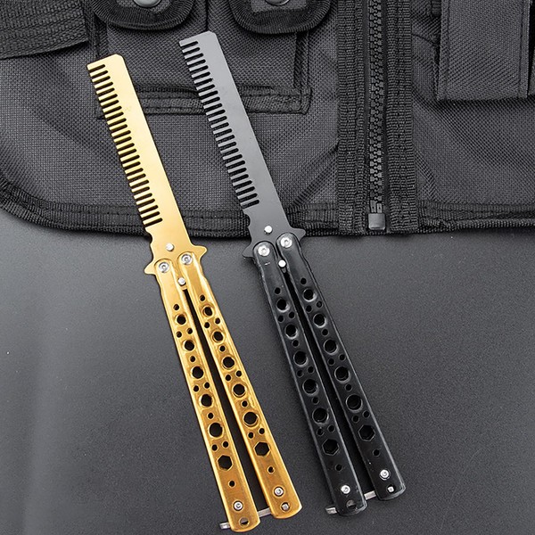 Butterfly Comb,2 PCS Stainless Steel Folding Practice Combs Hair Styling