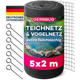 GEROBUG Pond Net Fine Mesh 5 x 2 m – Weather & UV Resistant Pond Net Against Herons – Bird Protection Net, Leaf Net, Pond, Chicken Net, Fine Mesh, Bird Net, Leaf Protection Net