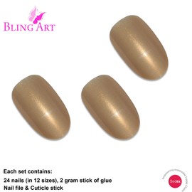 False Nail Bling Art Gold Pearl Oval 24 False Nails Tips