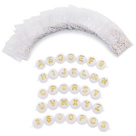 MEETGIFT Pack of 2600 Gold Letter Beads for Threading and Elastic Band for Bracelets, Beads for Bracelets, Beads for Bracelets, Letters for Bracelets, Letters for Bracelet Craft Set