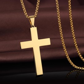 jiamiaoi Cross Necklace Stainless Steel Cross Pendant for Men Mens Cross Necklace Cross Chain for Men 55cm-66cm in Silver/Black/Gold