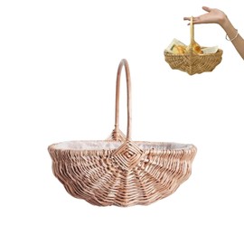Woven Wicker Flower Basket, Handwoven Rattan Flower Basket with Handle Wicker Basket for Storage, Picnics, Easter, Flower Arranging and Decoration.